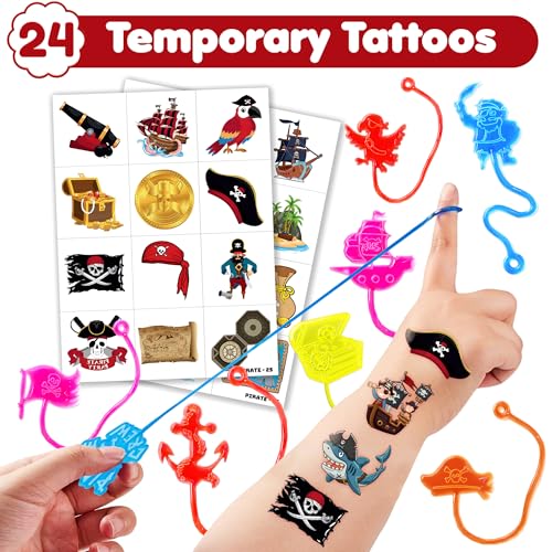 48 Pirate Party Favors - Stick Hands & Temporary Tattoos for Kids