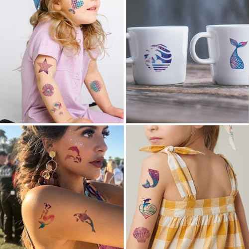 Glitter Mermaid Temporary Tattoos for Kids - 74 Individually Sheets Glitter Tattoos for Kids Mermaid Birthday Decorations