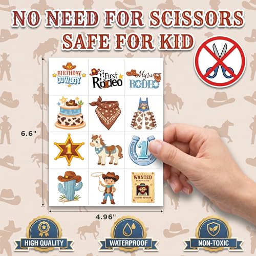 96 PCS My First Rodeo Cowboy Temporary Tattoos for Kids