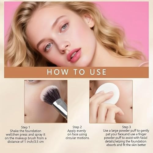 Magic Minerals Airbrush Foundation Spray - Lightweight Buildable Coverage, Hydrating Formula for Smooth Radiant Light Beige, Includes Foundation Brush, Powder Puff & Nose Shadow Brush-01 Natural
