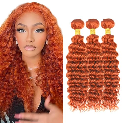 Ginger Deep Wave Human Hair Bundles 18 20 22 inch