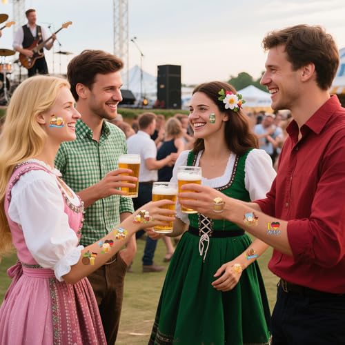 German Oktoberfest Temporary Tattoos, 8 Sheets 240 Pcs German Beer Festival Tattoo Stickers for Bavarian Oktoberfest Themed Party Decorations Supplies Bavaria Games Decor