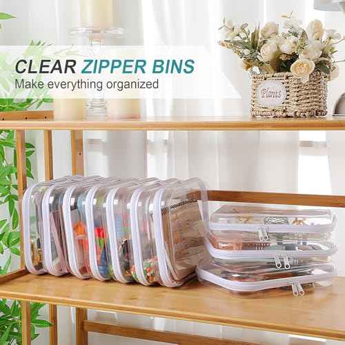 Sanwuta 10 Pcs Hard Zipper Case Clear Hard Pouches Plastic Zipper Pencil Box Toy Storage Bins Portable Plastic Container for Travel Toiletry Office Cosmetic Block Puzzle Organizer(M,Clear)