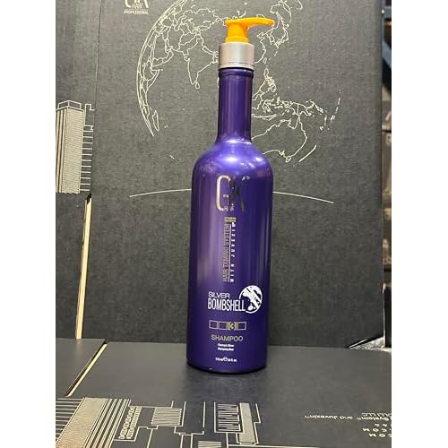 GK HAIR Global Keratin Silver Bombshell Purple Shampoo (24 Fl Oz/710ml) For Blonde, Platinum, Ash, Silver & Gray Hair Moisturizes Dry & Damaged Removes Yellow Brassy Tones