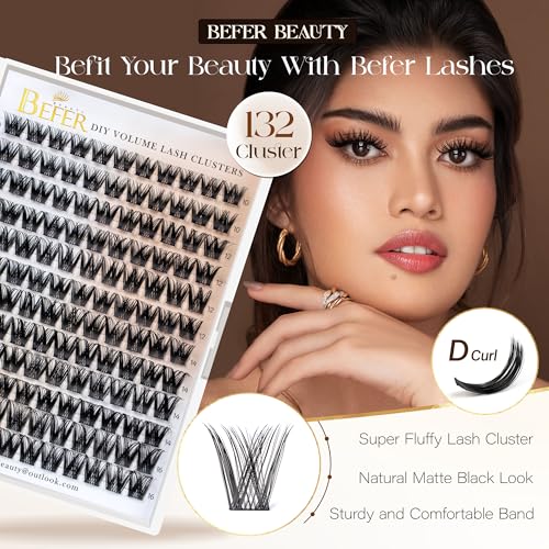 BEFER D Curl Lash Clusters 132 Pcs - DIY Eyelash Extensions 10-16MM