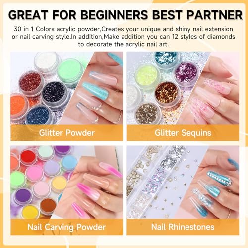 Morovan Acrylic Nail Kit for Beginners: Professional Nails Kit Acrylic Set With Everything Complete Starter Set - with 3 Colors Powder and Glitter Powder