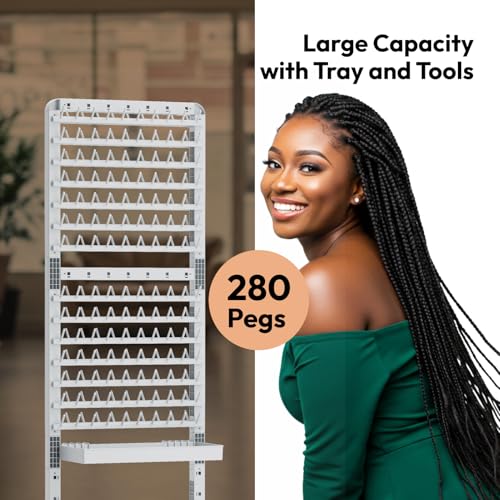 280-Peg Braiding Hair Rack with Removable Tray & Tools for Salon & Styling