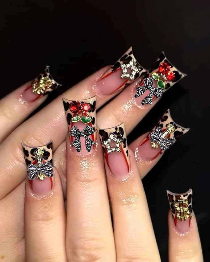 KACHIMOO 120 PCS Bow Nail Charms Silver Gold Black Rose Gold Bowknot Nail Art Charm 3D Alloy Bow Charms for Nail Art Design