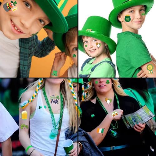 Sevgob St Patrick's Day Temporary Tattoos - 10 Sheets Waterproof Shamrock & Lucky Clover Stickers for Women