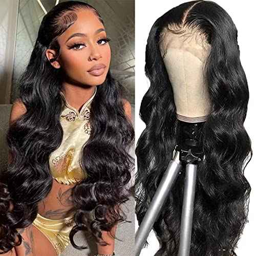 13x4 Body Wave Lace Front Wigs Human Hair Pre Plucked 180% Density HD Transparent Lace Frontal Wigs for Women, 9A, Small Bleached Knots, with Baby Hair, 18 Inch, Natural Color