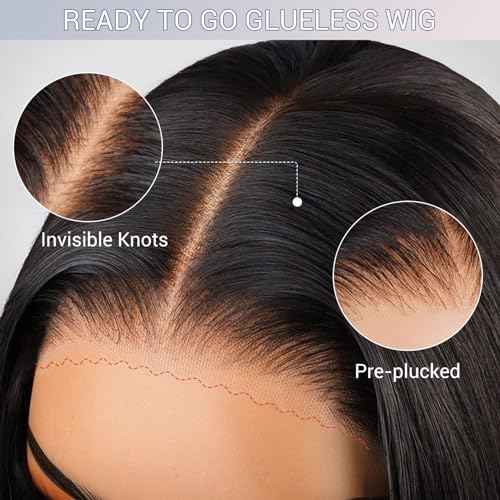 30Inch Wear And Go Glueless Wigs Human Hair Pre Plucked Pre Cut Body Wave Closure Wig 9x6 Lace Front Wigs Human Hair 200% Density Glueless Loose Body Wave Wig For Women Natural Black