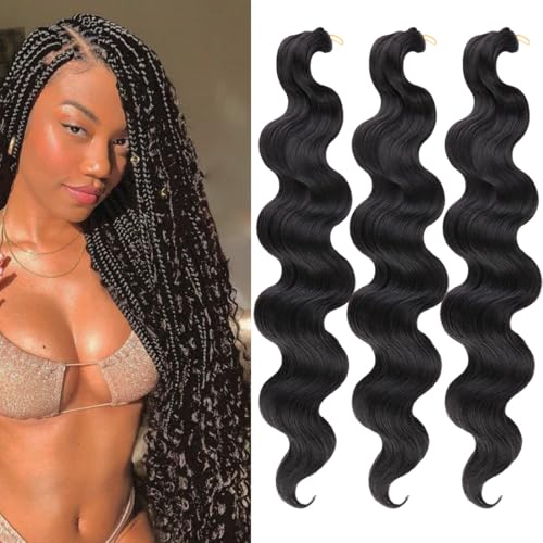 COOKOO 24 Inch Body Wave Braiding Hair - 3 Pack Synthetic Extensions