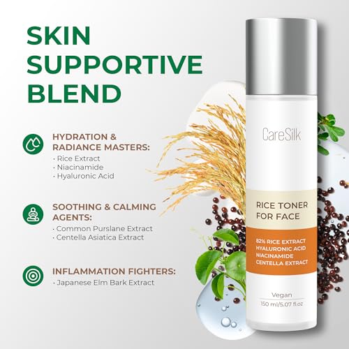 Rice Toner for Face, 82% Rice Extract with Hyalyronic Acid, Niacinamide and Centella Extract - Hydrating for Dry, Dull, Combination Skin, Vegan, Fragrance Free, Glass Skin