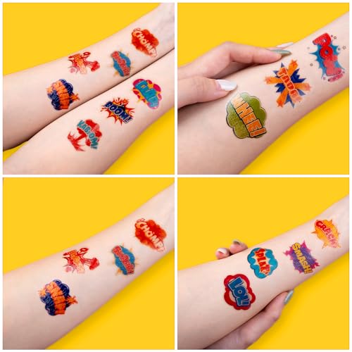 96 PCS Comic Temporary Tattoos for Kids Party Favors