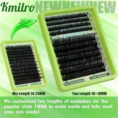 Kmilro Fluffy Lash Clusters Kit 10+18mm Thick Cluster Eyelash Extensions Kit 180D D Curl Volume DIY Lash Extension 220pcs Thin Band Soft Wispy Individual Lashes Kit with Bond and Seal Lash Tweezers