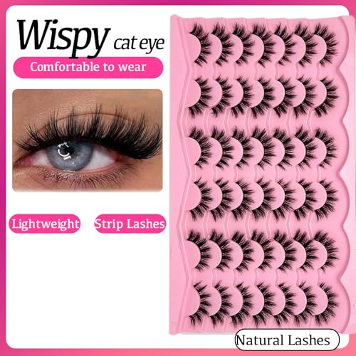 Wispy Lashes Cat Eye 16mm Short False Eyelashes Natural Look Clear Band Natural C Curl Strip Lashes Pack