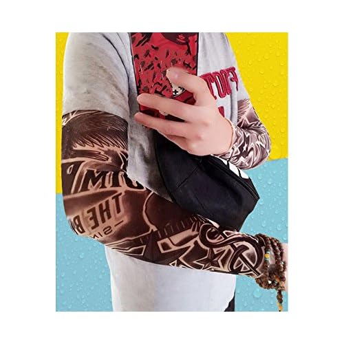 18.1x2.9x4.7" 5pcs Unisex Dark Set Elastic Slip on Fake Temporary Tattoo Sleeves Body Art Arm Sunscreen Cover up Stockings Accessories for Men and Women Outdoor Sport Cycling Driving Runnig Climbing