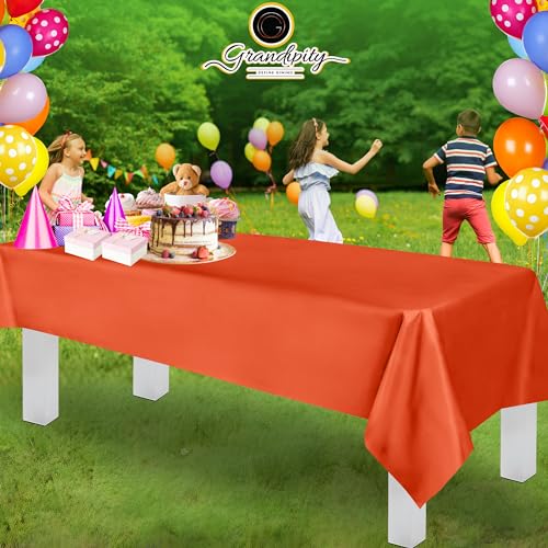 Grandipity Orange 12 Pack Premium Disposable Plastic Tablecloth 54 Inch. x 108 Inch. Decorative Rectangle Table Cover