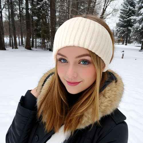 YISSION Winter Headbands for Women Non Slip Wide Headbands Thick Knit Head bands Black White Headband Soft Ear Warmer Hairbands Hair Accessories for Women Girls