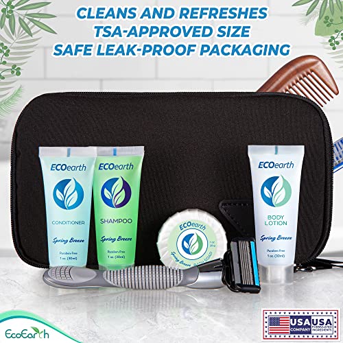 EcoEarth Hotel Toiletries Bundle (Spring Breeze, 1 oz Each, 125 Pieces) 5-Piece Set: 25 Each Round Bar Soap, Shampoo, Conditioner, Body Lotion & Body Wash - Bulk Mini Guest Amenities