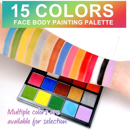 YBUETE 15-Color Face Paint Palette - Water Based, Easy Off