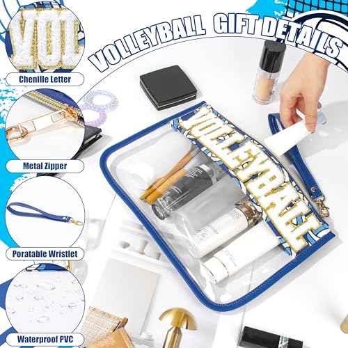 Volleyball Gifts Makeup Bag with Chenille Letter Patch, Clear Cosmetic Pouch PVC Organizer Purse, Waterproof Travel Bag, Portable Toiletry Storage Bag for Her Friends