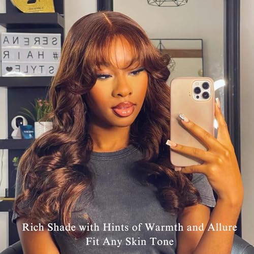 ALHER Color #4 Chocolate Brown Body Wave 4x4 Closure 12A Wavy Free Part Melt 4x4 Lace Closure 100% Virgin Remy Human Hair Brown Color Pre Plucked With Baby Hair Closure 16 Inch