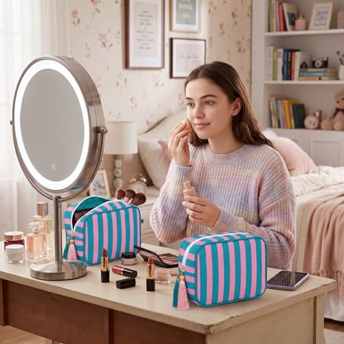 6 Pack Striped Makeup Bags with Tassel – Travel Cosmetic Pouches