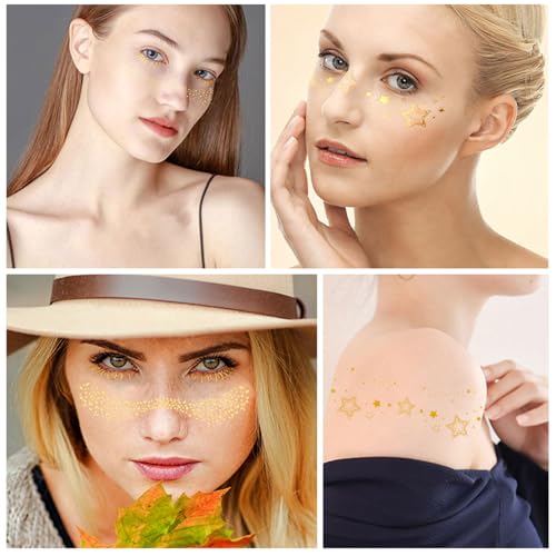 10 Pcs Gold Glitter Stars Temporary Face Tattoos - Waterproof