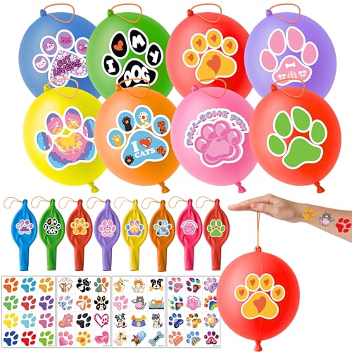 Paw Print Party Favors Set - 24 Punch Balloons & 48 Tattoos