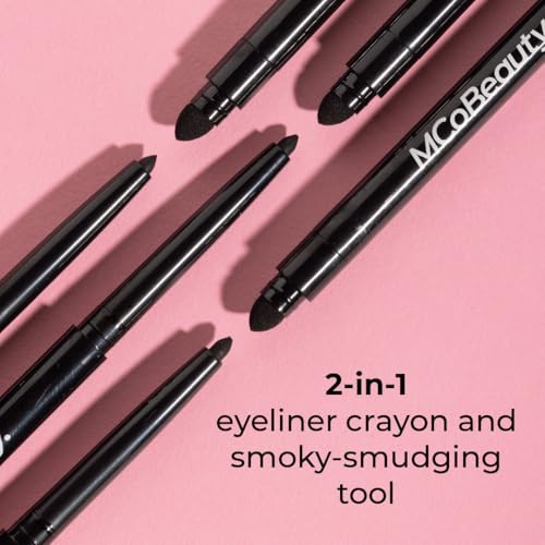 MCoBeauty - Crayon Liner and Smudge Brush - Dual-Ended Black Eyeliner Pencil with Built-In Smudging Tool - Creamy Formula for Precise or Smoky Eye Looks - Stocking Stuffers