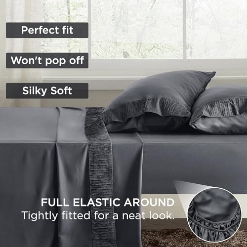 Bedsure King Size Sheets Grey - Soft Sheets for King Size Bed, 4 Pieces Hotel Luxury King Sheets, Easy Care Polyester Microfiber Cooling Bed Sheet Set