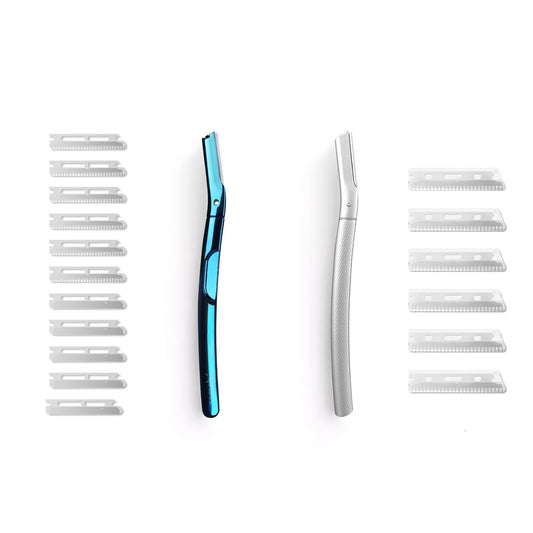 Upgrade Metallic Blue Finish Eyebrow Razor with Silver Eyebrow Razor