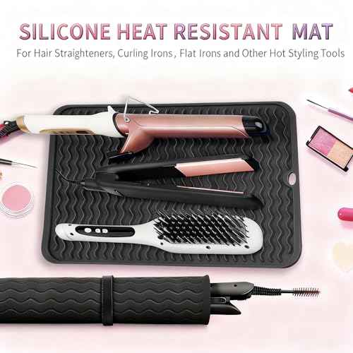 2 Pack Heat Mat for Curling Iron, Oversize Silicone Resistant Mat for Hair Tools, Hot Pad for Hair Straightener, Flat Irons and Hot Hair Styling Tools Home Travel Gym Salon (15.7" x 11.8")