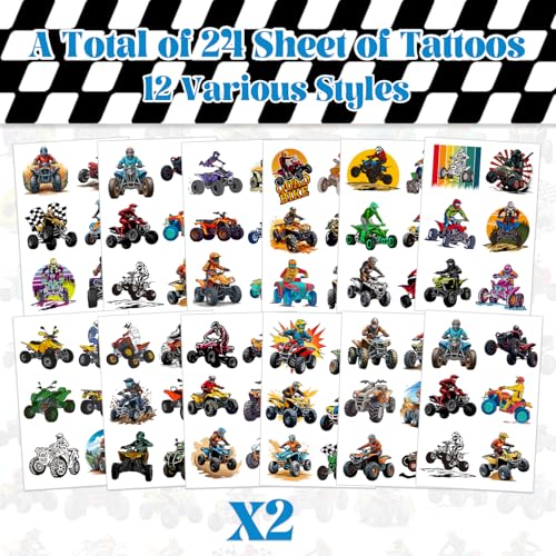 144 PCS Four Wheeler ATV Quad Bike Temporary Tattoos Stickers, Dirt Bike Party Favors ATV Birthday Party Decorations Supplies Gifts for Kids Teens Adults Boys Girls Classroom Rewards