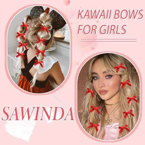 20PCS Red Mini Hair Bows Small Bow Hair Clips Cute Bowknot Silk Ribbons for Girls Christmas Sweet Bows for Hair Non Slip Hair Barrettes Bowknot Hair Clips Accessories for Women and Girls