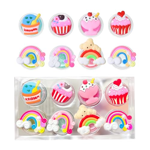 8PCS Cute Lip Gloss for Girls, Party Favors Lip Balm Set for Kids, Assorted Fruity Flavors Cute Cupcake of Rainbow Designs Birthday Gift