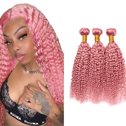 Pink Water Wave Human Hair Bundles 26 28 30 Inch