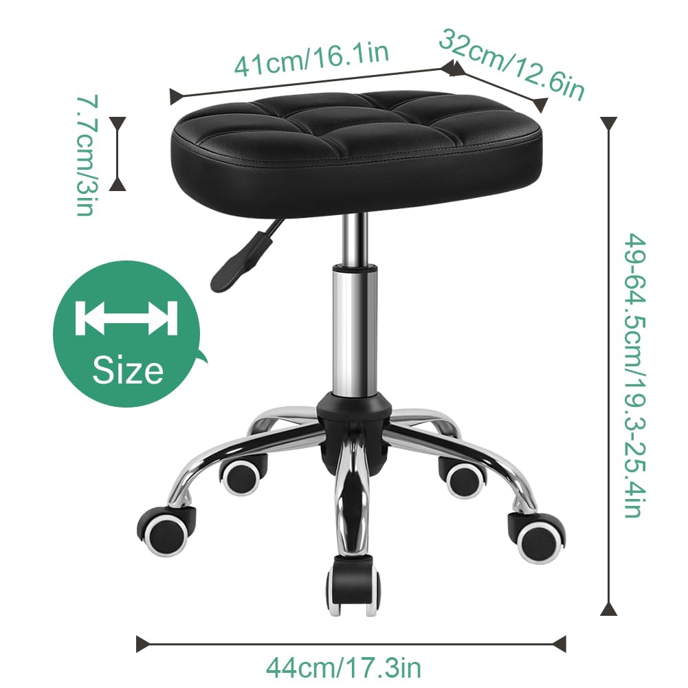 FURWOO Oval Rolling Stool Height Adjustable Massage Chair with Wheels for Spa Salon Black