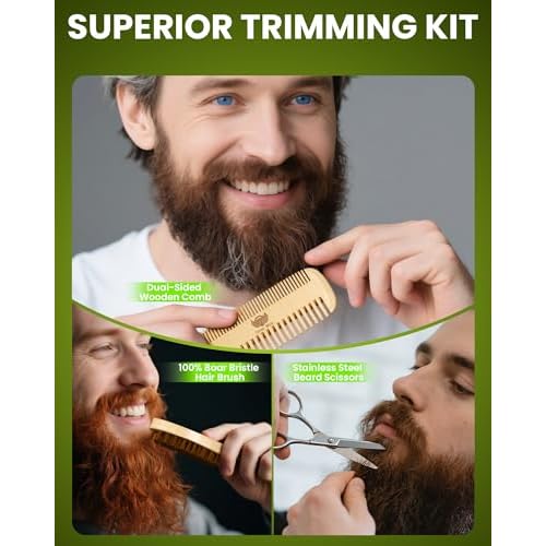 Comfy Mate Beard Kit for Men Grooming and Care: with Beard Shampoo & Conditioner Oil and Balm Brush Comb Scissors, Father's Day - Christmas - Birthday Gifts for Men Stocking Stuffers for Him Husband