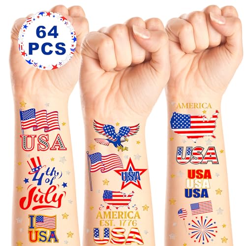 64 PCS Patriotic Temporary Tattoo Set for 4th of July Celebrations