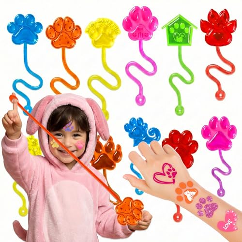 48PCS Paw Party Favors - 24PCS Temporary Tattoos & 24PCS Stick Hands - Perfect Birthday Party Supplies, Goodie Bag Stuffers, Treasure Box Toys, Classroom Prizes, and Student Gifts