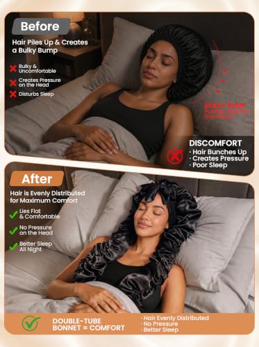 Kemispary Double Layer Satin Bonnet 33-43" XXL for Long Hair & Braids