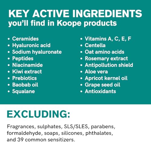 Koope Gel Face Wash, Cleanser For All Skin Types, Gentle, Soap-Free, pH Balanced, Makeup Remover with Oat Amino Acids, Cucumber, Kiwi & Aloe, Free of Parabens, Sulphates & Fragrances, Vegan, 5.0 FL OZ