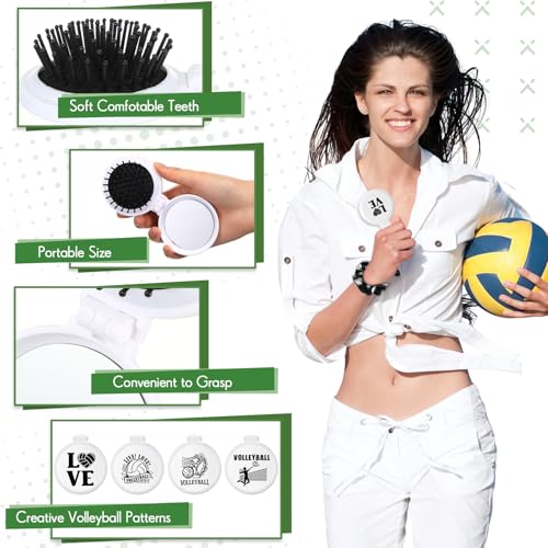 Meanplan 60 Pcs Volleyball Party Favors Volleyball Team Gifts for Players with 12 Set Bracelets Keychains Makeup Bag Mini Brush with Mirror Hair Scrunchies for Sport Party Supplies