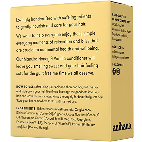 ANIHANA Conditioner Bar for Regular Hair Types Paraben Free Cruelty Free Refreshing Manuka Honey and Vanilla Scent 2.1 oz