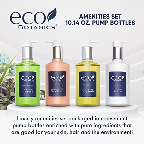 Eco Botanics Hotel Amenities Set - 4 Luxury Toiletries with Pump Bottles