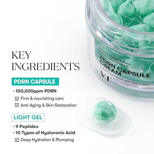 VT COSMETICS PDRN Capsule Cream 100, Hydrating Face Moisturizer with 100,000ppm PDRN, Hyaluronic Acid, 9 Peptides, Firming & Plumping Nourishing Cream, Korean Skin Care (1.69 fl. oz.)