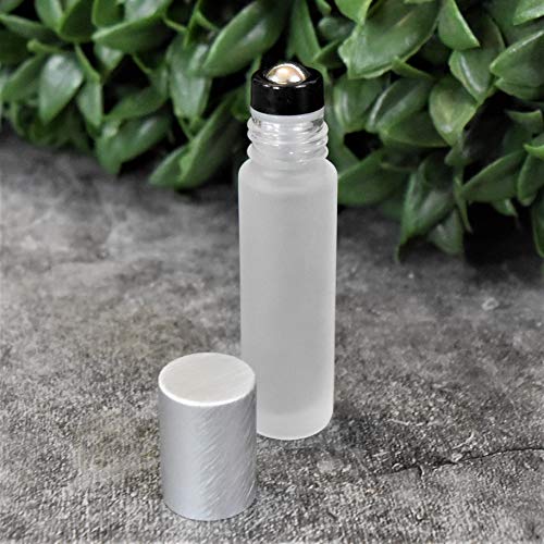 12-Pack Frosted Clear Glass Roller Bottles with Brushed Silver Leakproof Caps ? Premium Quality Empty Roll-On Bottles for Essential Oils, Perfumes, Serums, DIY Aromatherapy & Beauty Products