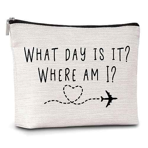 AWSICE Flight Attendant Makeup Bag What Day Is It Where Am I Cosmetic Travel Toiletry Bags Friendship Gift For Stewardess Flight Crew Women Sister Friend-A13